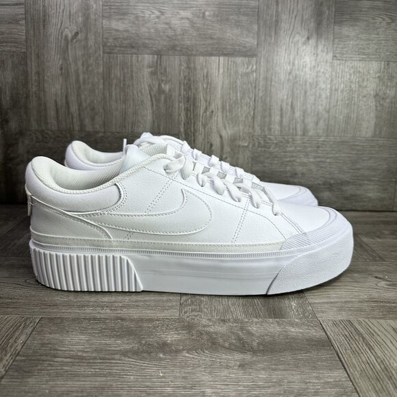 Nike Court Legacy Women's size 10 Triple White Platform Shoes DM7590-101 - Picture 1 of 8